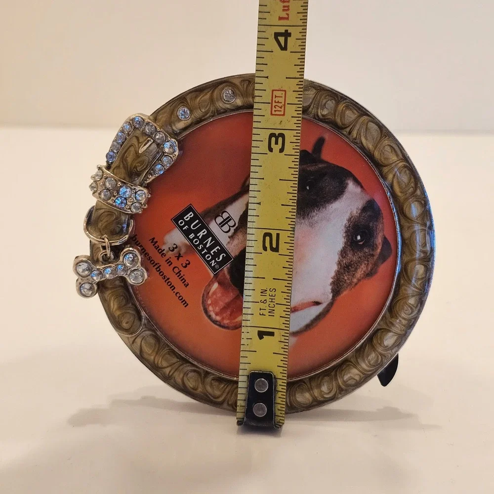 Burnes of Boston Vintage Round Dog Cat Collar Picture Frame Rhinestones 3x3